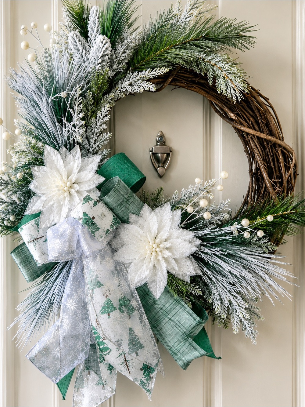 Elegant Green & White Holiday Pine Wreath with Snowy Accents